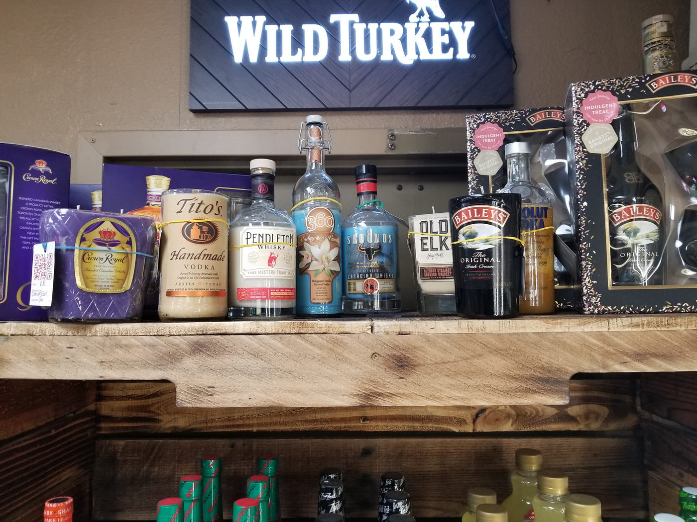 Happy Hour Candles made from alcohol bottles available at Wyoming Freight Company by Mack and Co.